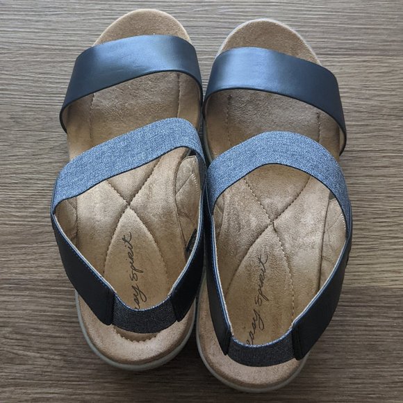 Easy Spirit Navy Kaffi Slingback Wedge Sandal - Picture 3 of 9